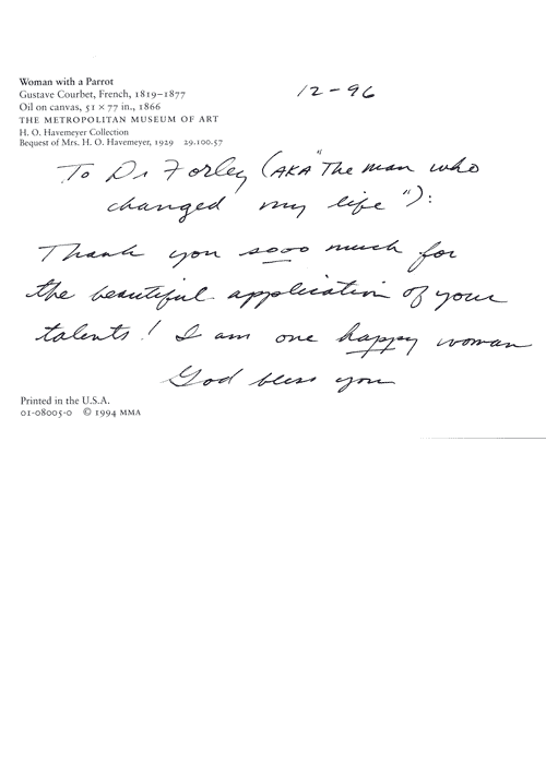Written Testimonials: letters from Dr. Forley's - patient 14