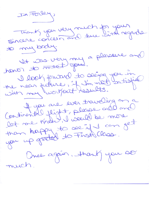 Written Testimonials: letters from Dr. Forley's - patient 17