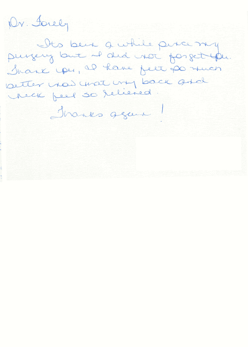Written Testimonials: letters from Dr. Forley's - patient 22