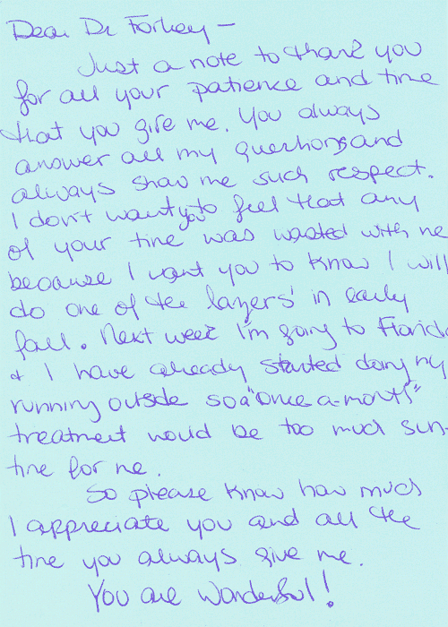 Written Testimonials: letters from Dr. Forley's - patient 27