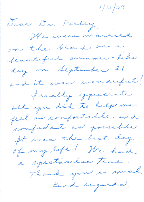 Written Testimonials: letters from Dr. Forley's - patient 28