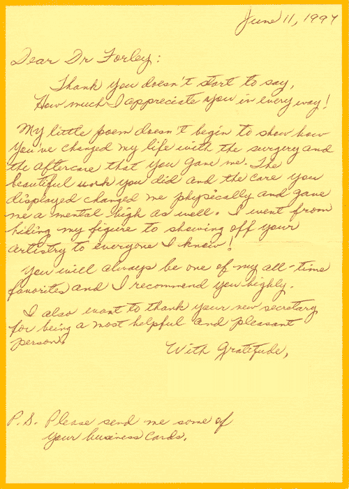 Written Testimonials: letters from Dr. Forley's - patient 5