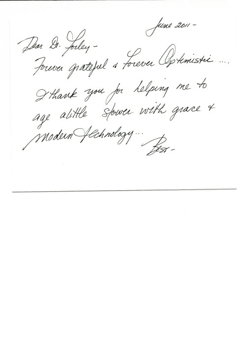 Written Testimonials: letters from Dr. Forley's - patient 36