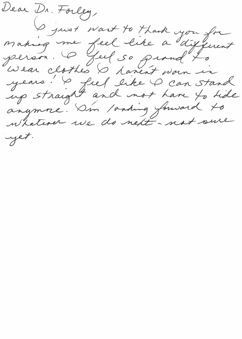 Written Testimonials: letters from Dr. Forley's - patient 37