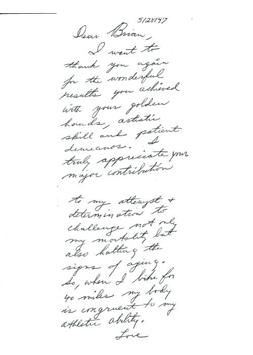 Written Testimonials: letters from Dr. Forley's - patient 9