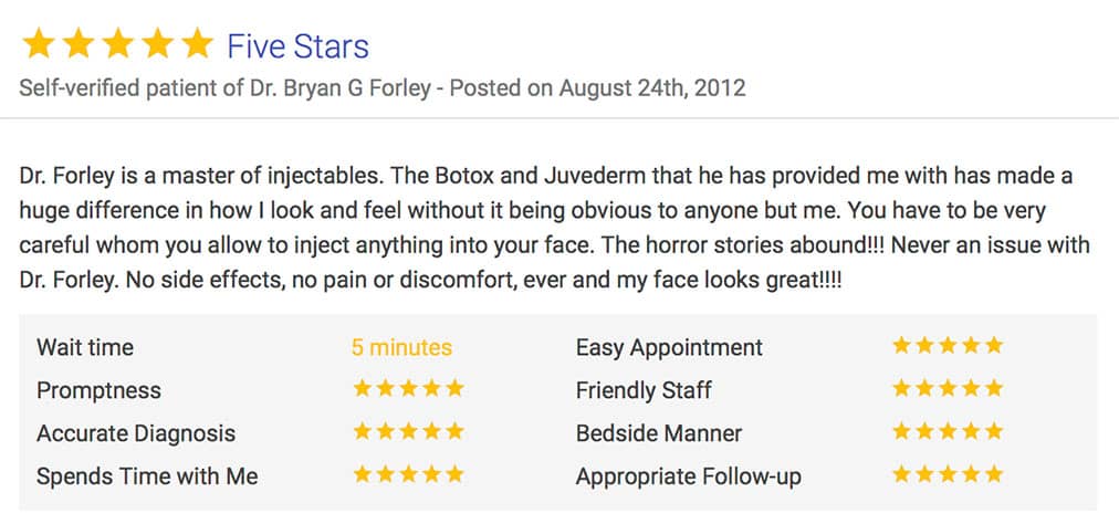 Five Stars - Self-verified patient of Dr. Bryan G Forley - Posted on August 24th, 2012