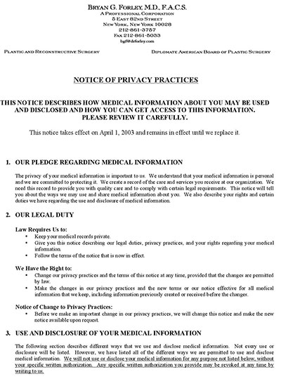 Patient Document: Bryan G. Forley, M.D., F.A.C.S - Notice of privacy practices